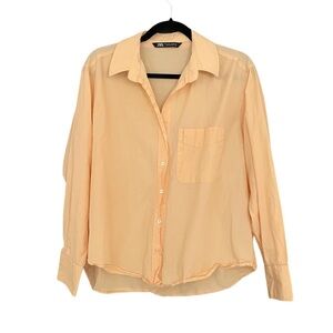 Zara Cotton Button Front Long Sleeve Shirt Peach L